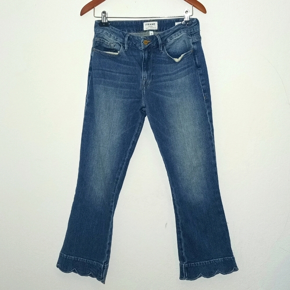 FRAME Le Crop Mini Boot with Scalloped Hem in Mt Snow Wash Jeans Size 28 - Picture 1 of 8